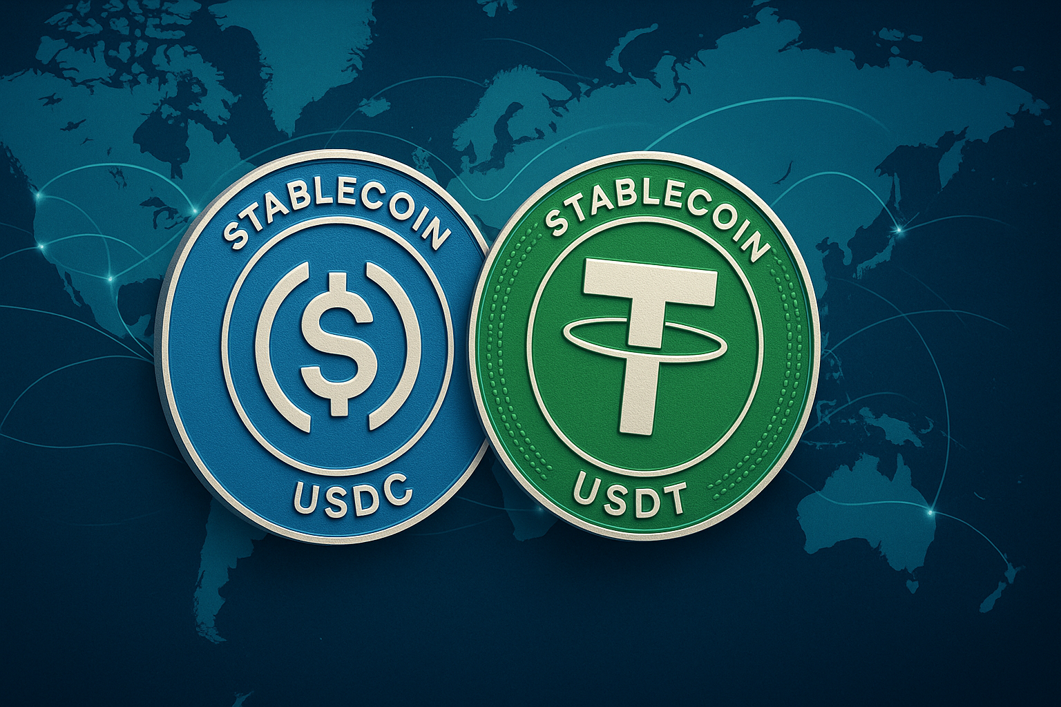 USDC, USDT, DAI logos together