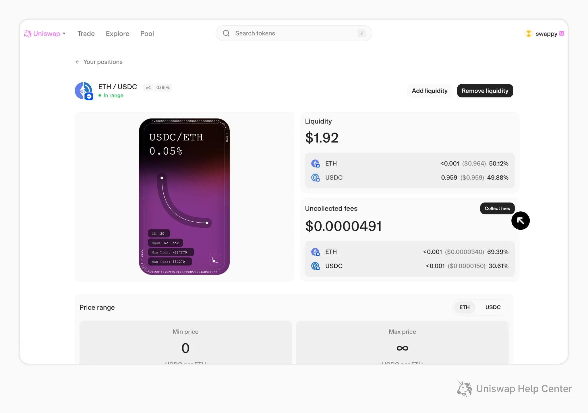 Uniswap liquidity pool interface